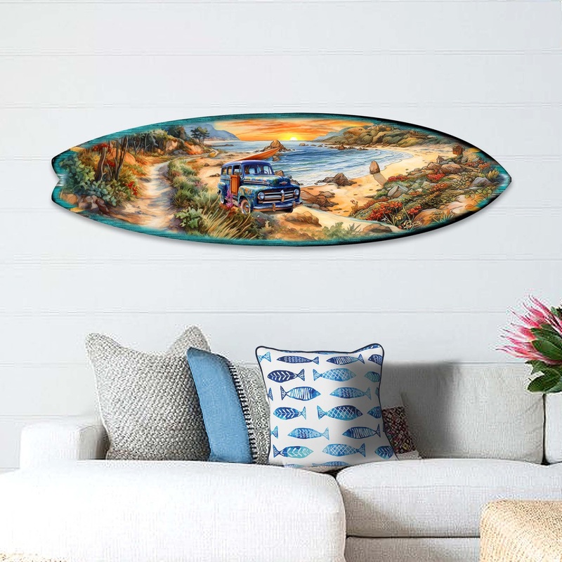 Morning Beach Surfboard Coastal Wall Art by G. DeBrekht – Coastal Holiday Decor – 8490125HS