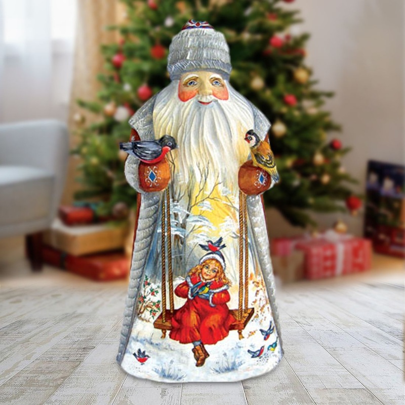 Morning Greetings Santa Hand-Painted WOODCARVED Figurine by  – Christmas Decor – 243010 *** PRE-ORDER – Handmade Just for You! ***