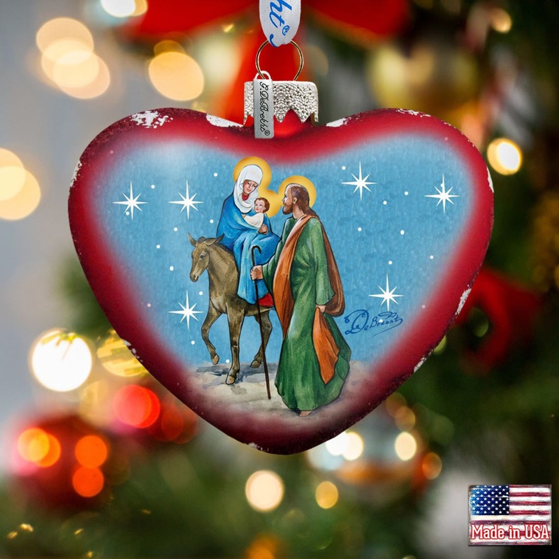Nativity Heart Glass Ornament by G. DeBrekht – Nativity Holiday Decor – 73511