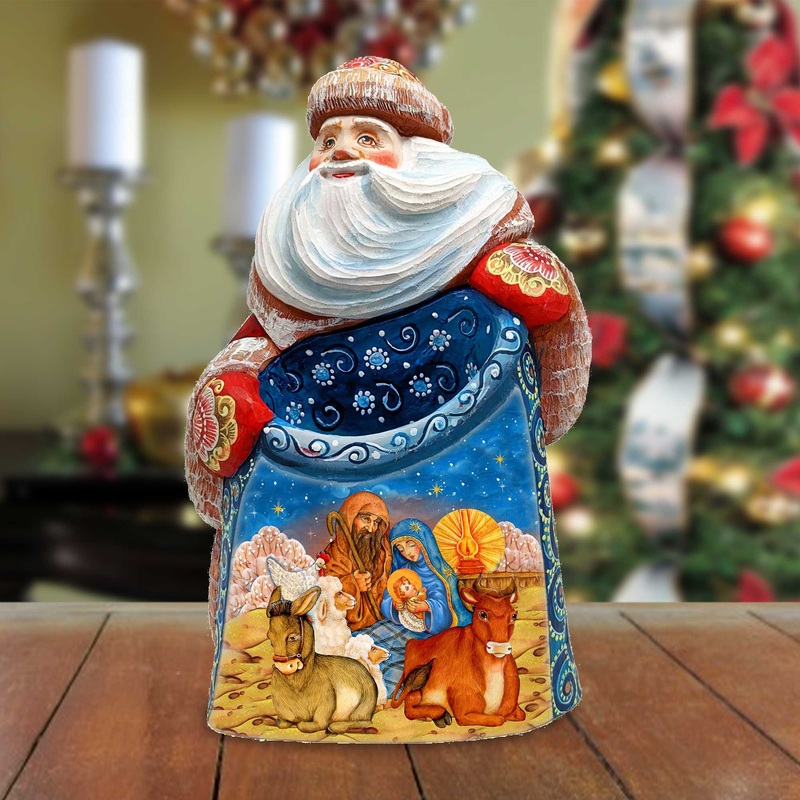 Nativity Holy Family Santa Hand-Painted WOODCARVED Masterpiece Figurine by G. DeBrekht – Nativity Holiday Decor – 8203015 *** PRE-ORDER – Handmade Just for You! ***