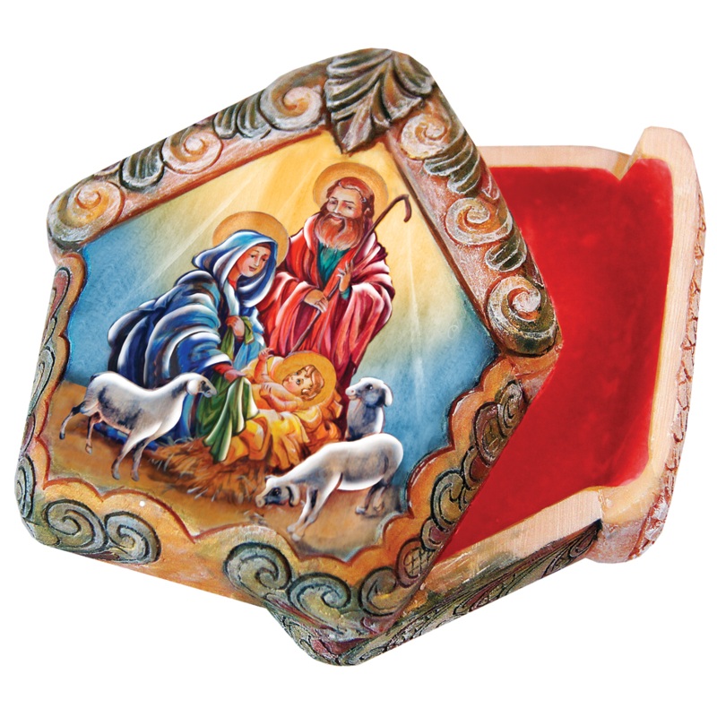 Nativity Scene Wrapped Wishes Dome Box Handcrafted Christmas Figurine – G. DeBrekht – Christmas Santa Snowman Decor – 585721