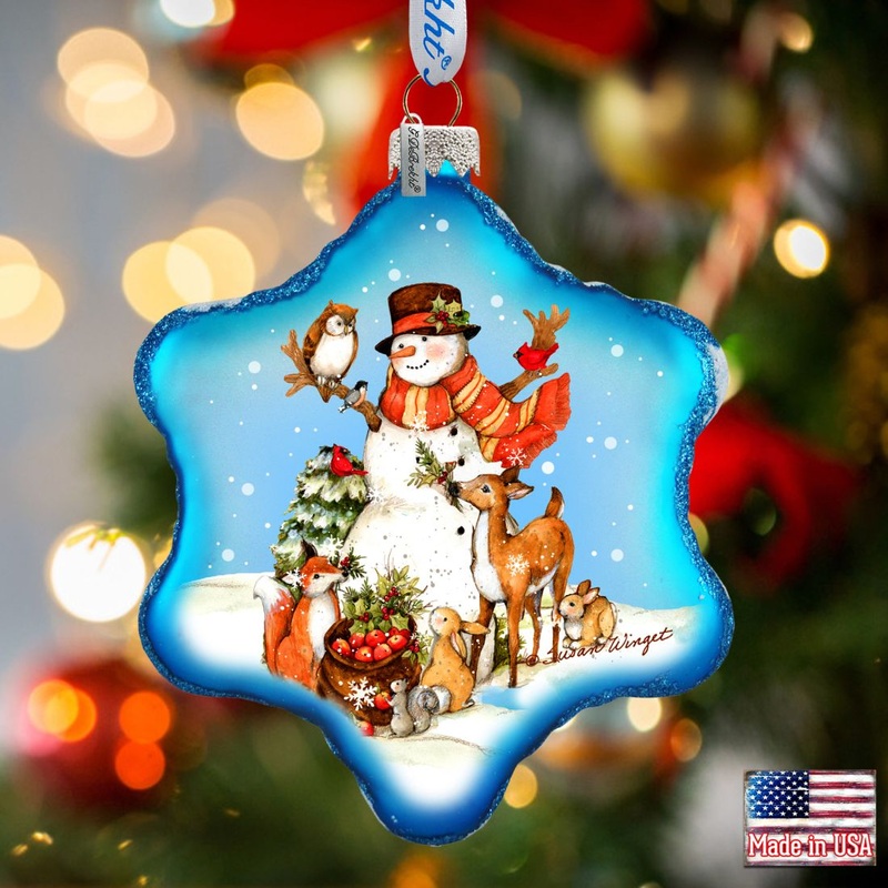 Night Forest Snowman Glass Ornament by Susan Winget – Christmas Santa and Snowman Decor – 754-201-SW
