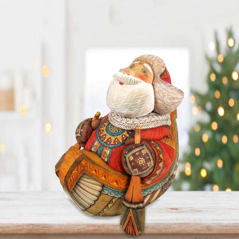 On River Boat Santa Hand-Painted WOODCARVED Masterpiece by G. DeBrekht – Christmas Decor – 216530 – SPECIAL ORDER