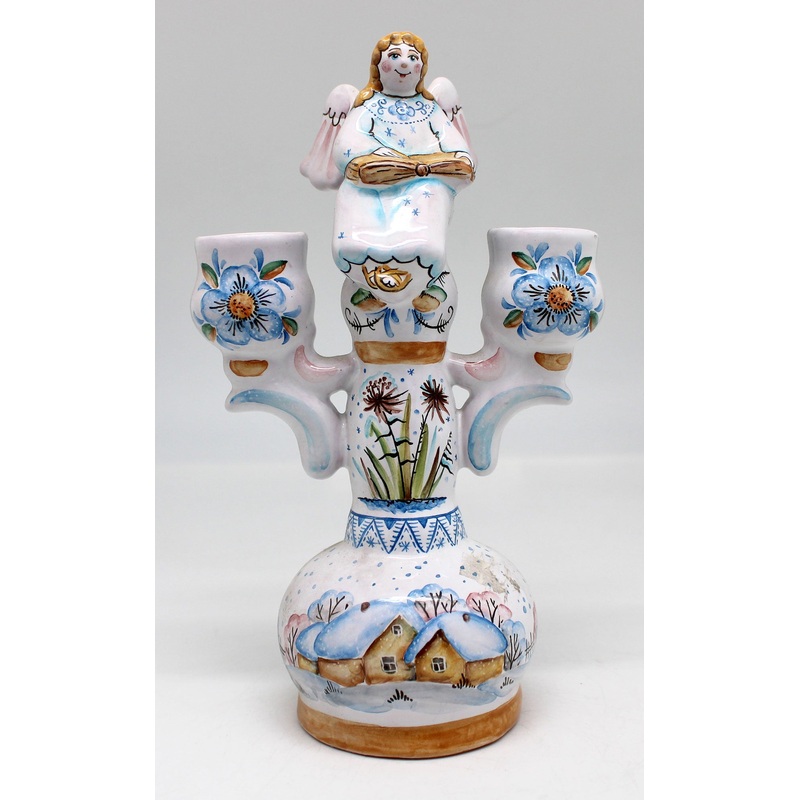 One-of-a-Kind Angel Candle Holder Unique Hand Painted Porcelain Holiday Decor 8.5 by G. DeBrekht