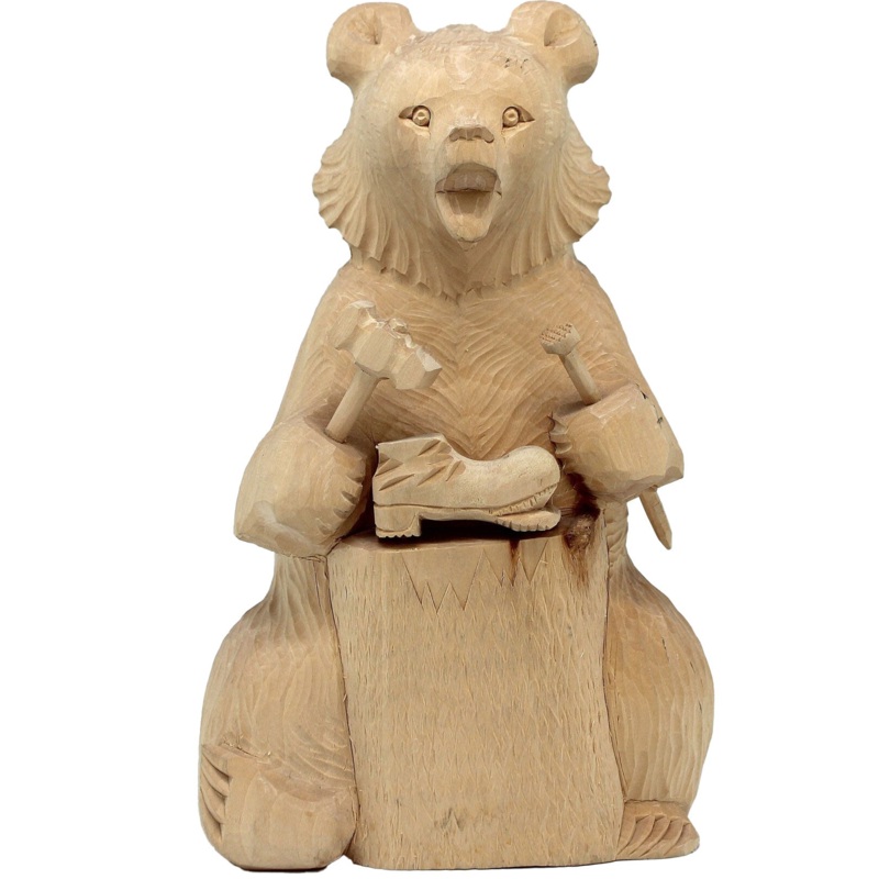 One-of-a-Kind Bear Shoemaker Wood carved Figurine 8.5 – Nature Wood Carving