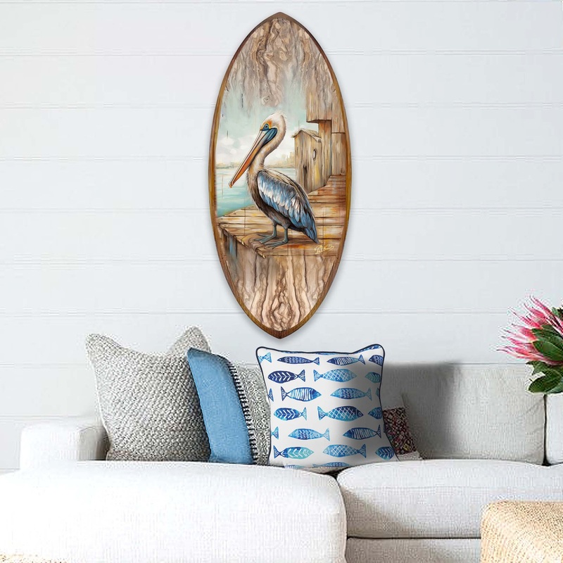 Pelican Surfboard Coastal Wall Art by G. DeBrekht – Coastal Holiday Decor – 8490128HS