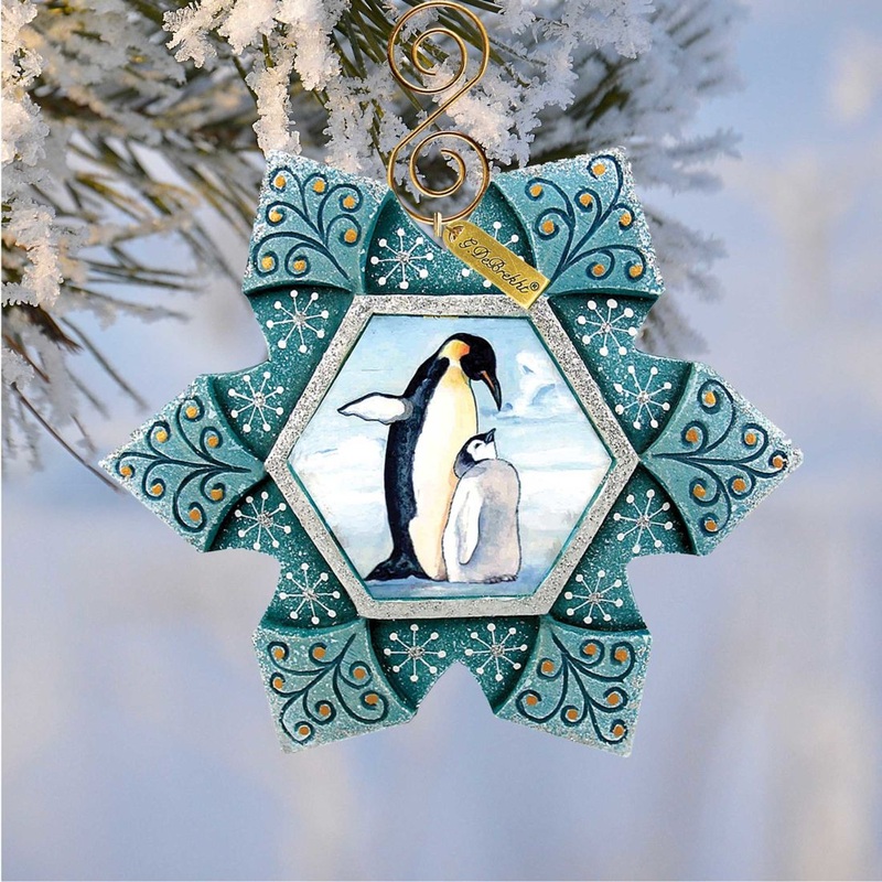 Penguin Snowflake Sculpted Hand-Painted Christmas Ornament by G. DeBrekht – Wildlife Holiday Decor – 6102173