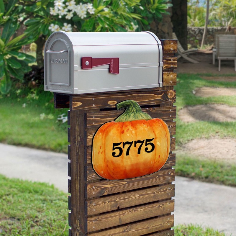 Pumpkin Wooden Custom House Number Sign by G. DeBrekht – Thanksgiving Halloween Decor – Handcrafted Wooden Handcrafted Wooden Handcrafted Wooden Address Sign – MA8158414