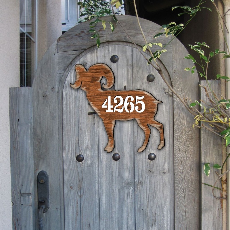 Ram Wooden Custom House Number Sign by G. DeBrekht – Nature Wildlife Decor – Handcrafted Wooden Handcrafted Wooden Handcrafted Wooden Address Sign – MA8198228