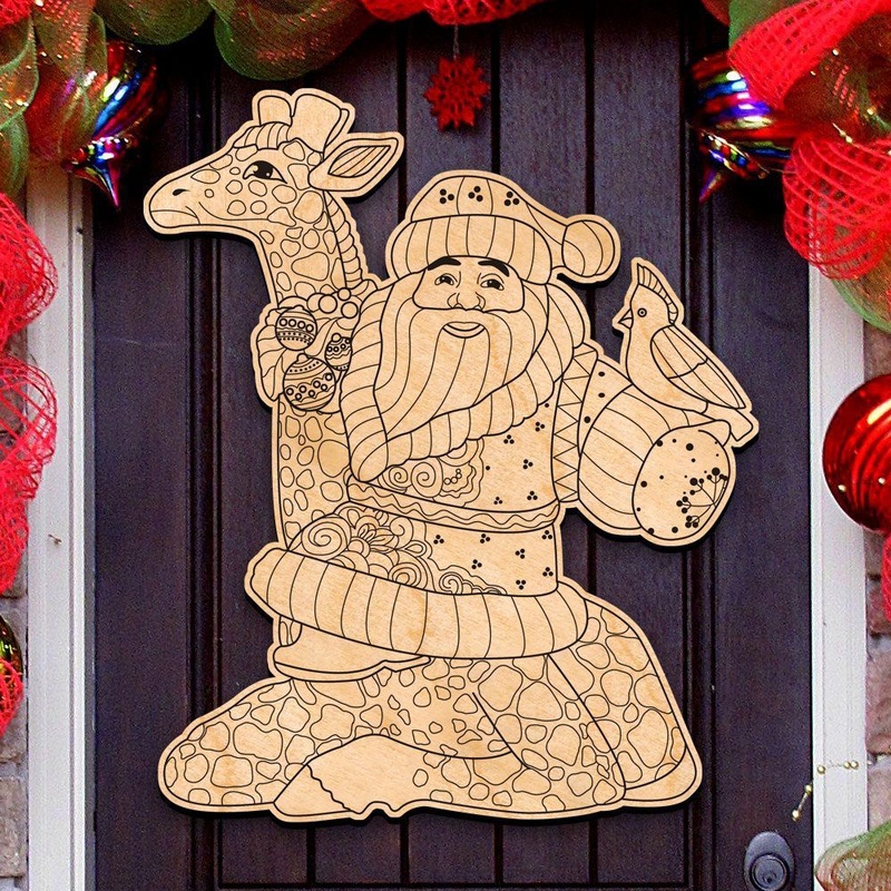 Riding Tall Santa on Giraffe DIY Coloring Decorative Holiday Door Hanger 8351136H by G. DeBrekht
