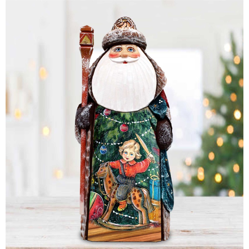 Rocking Horse Boy Santa Hand-Painted WOODCARVED Masterpiece Figurine by G. DeBrekht – Nativity Holiday Decor – 8201017