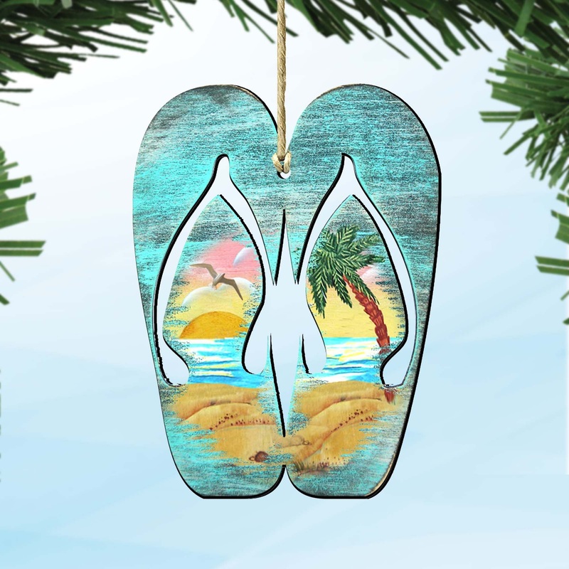 Rustic Flip Flops Wooden Ornaments by G. DeBrekht – Coastal Holiday Decor – 8198523