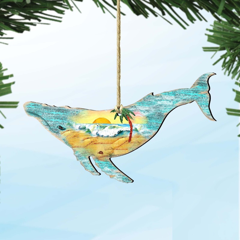 Rustic Humpback Whale Wooden Ornaments by G. DeBrekht – Coastal Holiday Decor – 8198516-2
