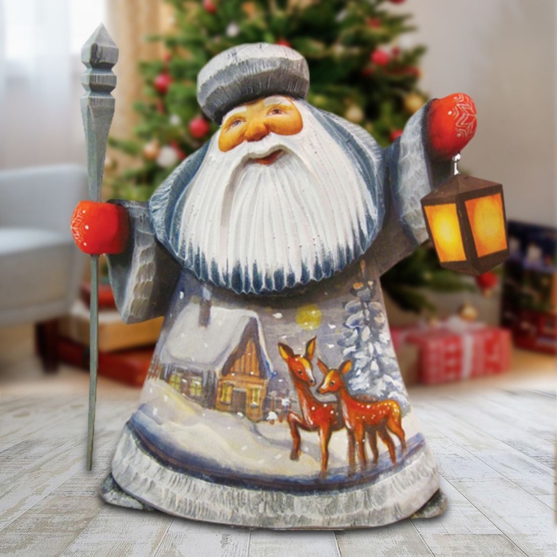 Santa Kind Deer’s Father Frost Hand-Painted WOODCARVED Figurine by G. DeBrekht – Wildlife Holiday Decor – 8215675 *** PRE-ORDER – Handmade Just for You! ***