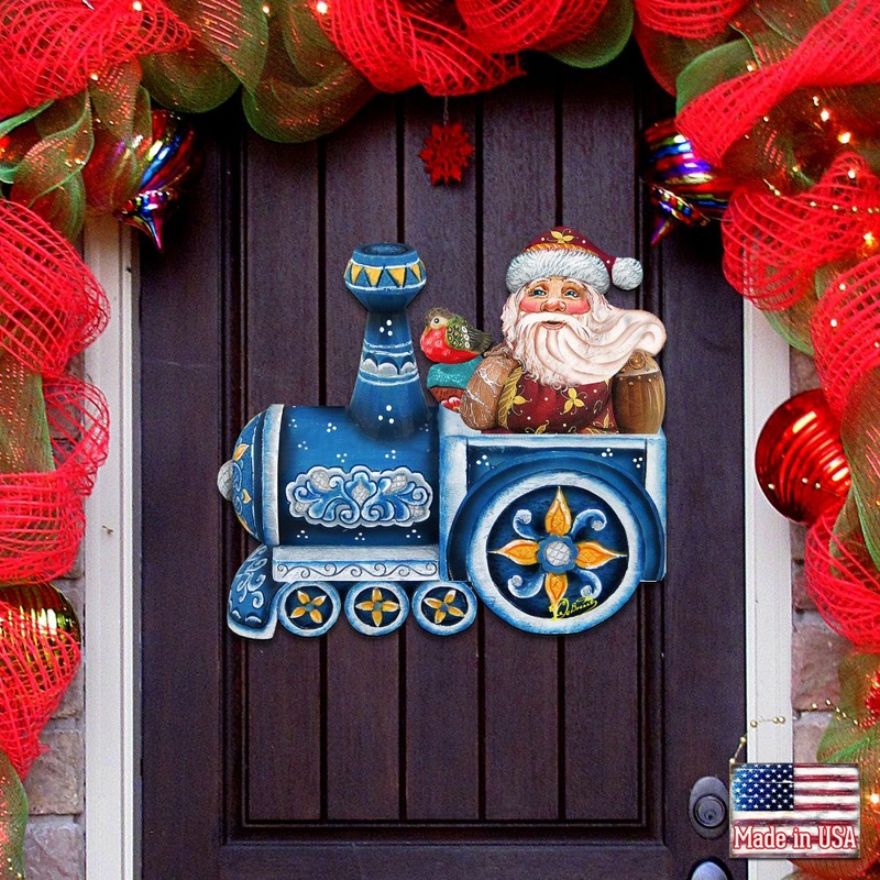 Santa On Train Christmas Door Decor by G. DeBrekht – Christmas Santa Snowman Decor – 8129211H