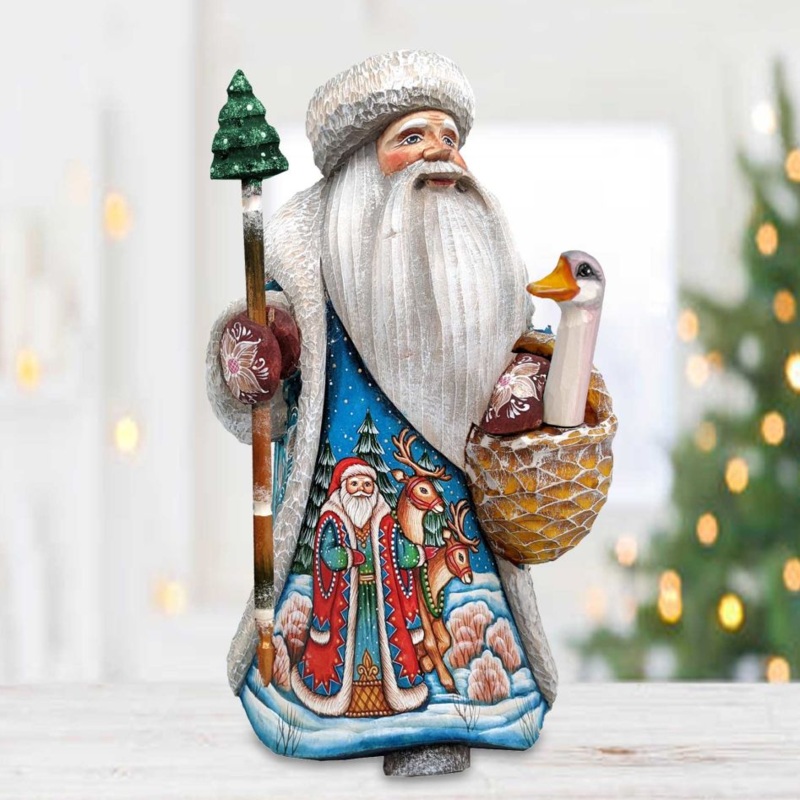 Santa with Goose Hand-Painted WOODCARVED Masterpiece Figurine by G. DeBrekht – Christmas Decor – 821816-2 *** PRE-ORDER – Handmade Just for You! ***
