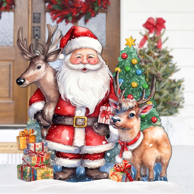 Santa with Reindeers Outdoor Decor by G. Debrekht – Christmas Santa Snowman Decor – 8611032F