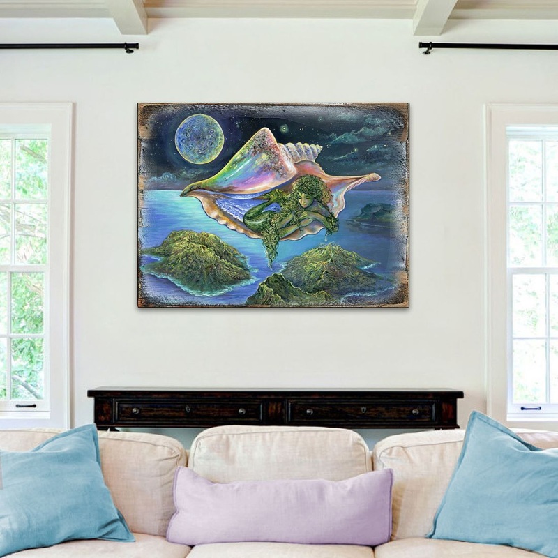 Sea View Fantasy Wooden Wall Art by Josephine Wall – Fantasy Decor – 852136-JW