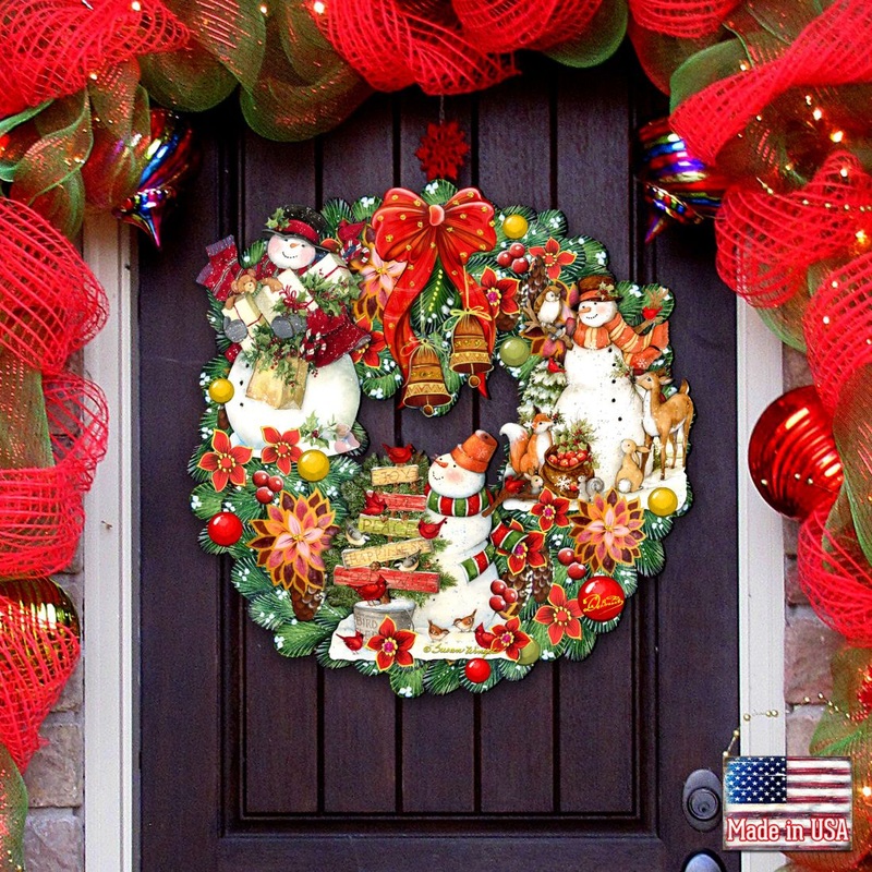 Snowy Christmas Holiday Door Wreath by  featuring Christmas Santa and Snowman Decor by Susan Winget – Item 8185307-4H-SW