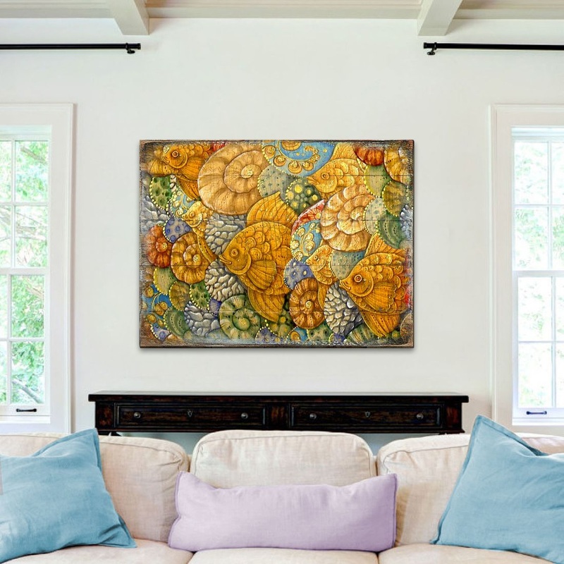 Sonnenberg Fish Wooden Coastal Wall Art by G. DeBrekht – Coastal Sea-Life Decor – 95018B