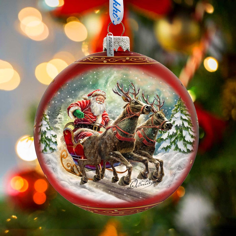 Speedy Sleigh Lg Glass Ornament by  Christmas Santa Snowman Decor – 73959