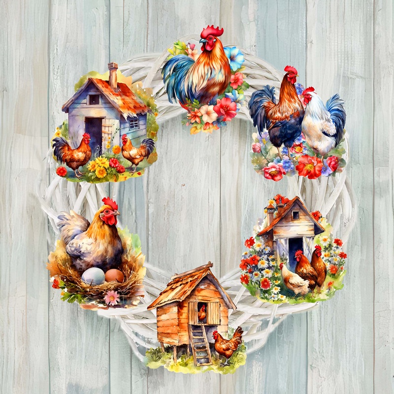 Spring on the Farm Decorative Wooden Clip-on Ornaments Set of 6 by G. Debrekht – Easter Decor – 8090056C-S6