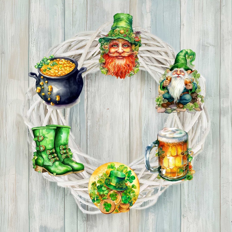 St. Patrick Day Decorative Wooden Clip-on Ornaments Set of 6 by G. Debrekht – St. Patrick Day Decor – 8090058C-S6