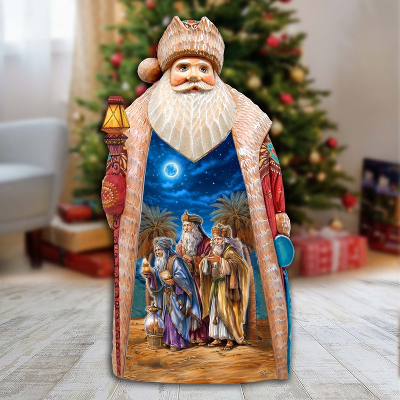 Three Kings Journey Santa Hand-Painted WOODCARVED Masterpiece by G. DeBrekht – Nativity Holiday Decor – 210234SE