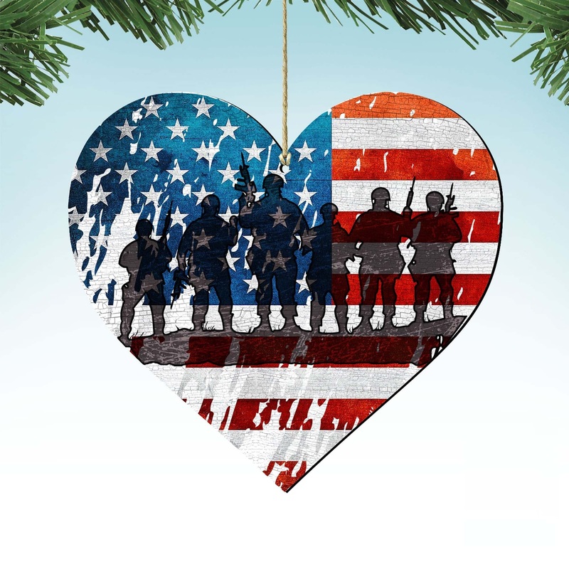 USA Military Heart Wooden Ornaments – American Christmas Decor – 8187130