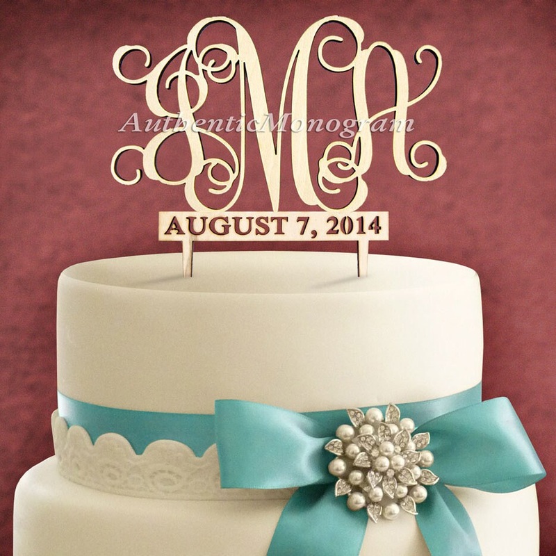 Wedding Cake Topper – Wooden Unpainted Cake Topper with 2 Custom MONOGRAMS 3 Letter Monogram & Date to REMEMBER (4114