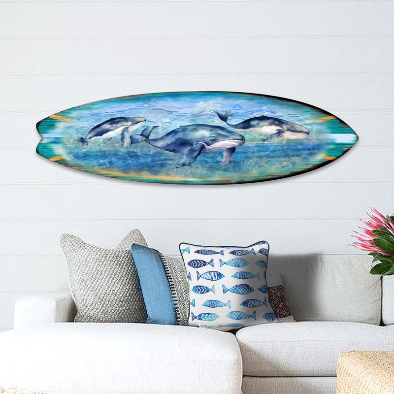 Whale’s Harmony Surfboard Coastal Wall Art by G. DeBrekht – Coastal Holiday Decor – 8490114HS