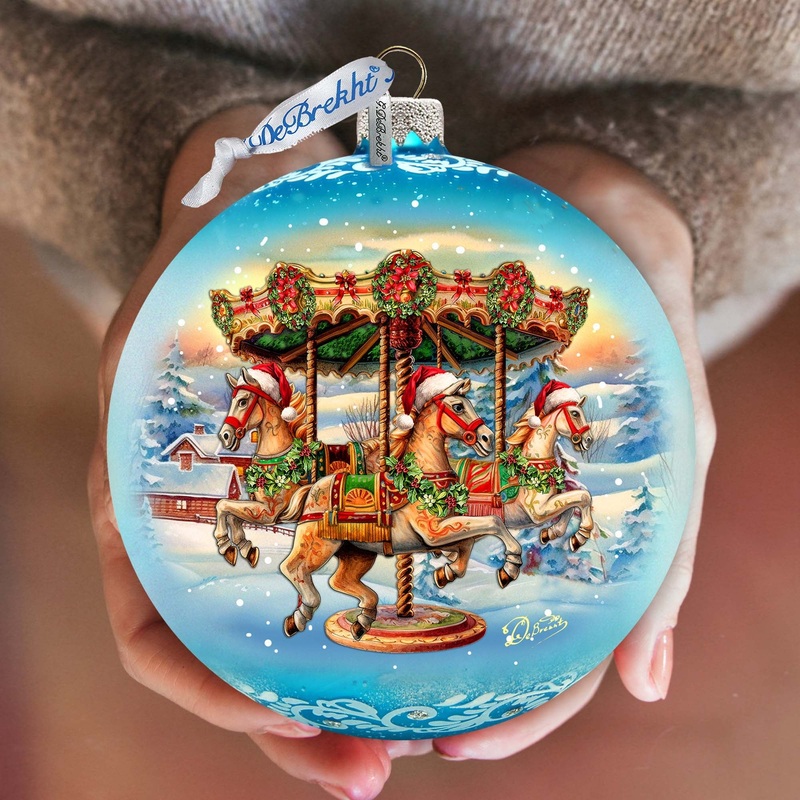 Winter Carousel Lg Glass Ornament by  – Christmas Holiday Decor – 73950