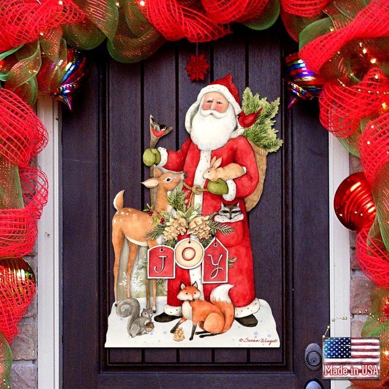 Woodland Frosty Santa Door Decor by Susan Winget – Christmas Santa Snowman Decor