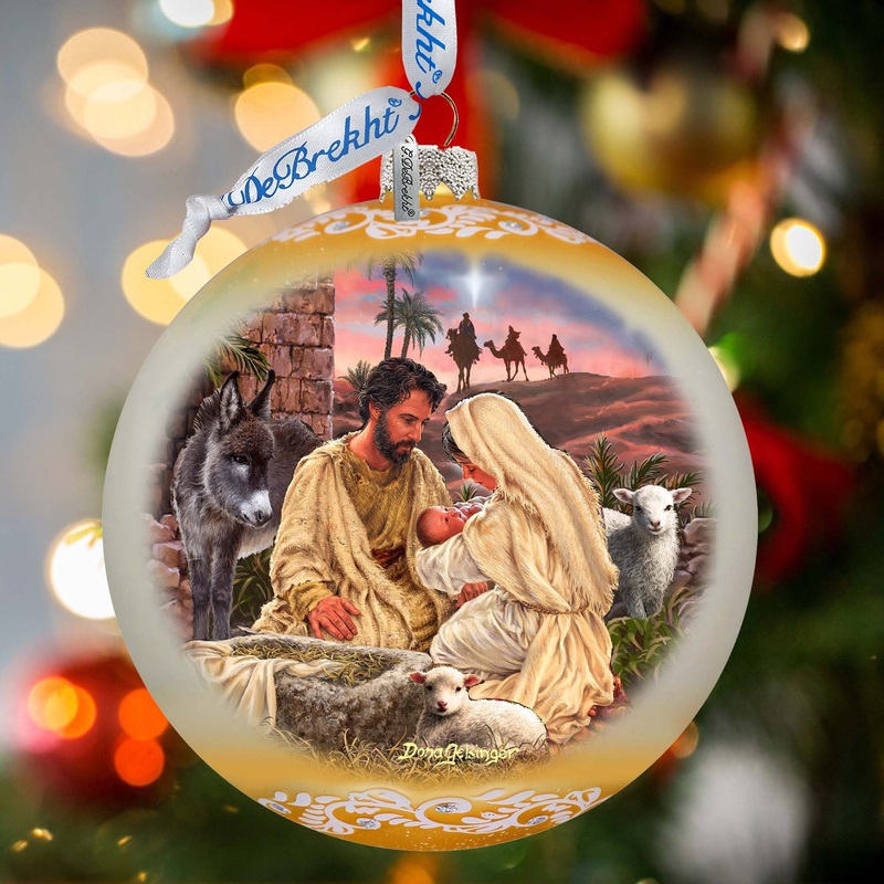 A Miracle Is Born in Gold Lg Glass Ornament by D. Gelsinger – Nativity Holiday Decor – 73952G