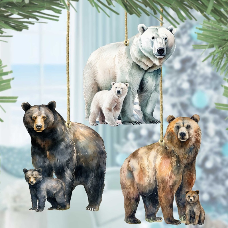 Alaskan Bears Wooden Ornaments Set of 3 by G. Debrekht – Wildlife Holiday Decor – 8091320S3