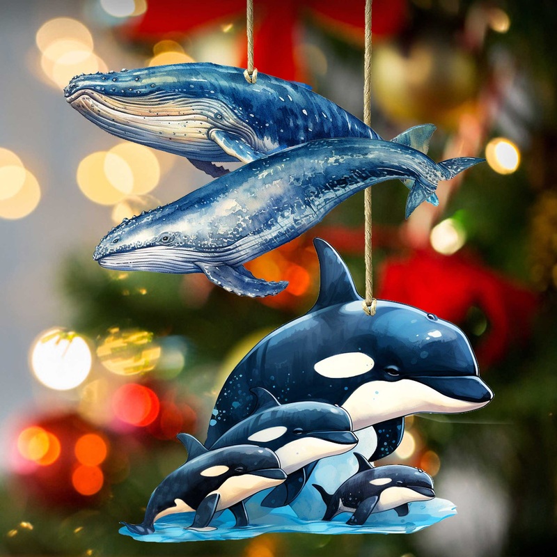 Alaskan Whale and Orca Wooden Ornaments Set of 2 by G. Debrekht – Wildlife Holiday Decor – 8091323S5