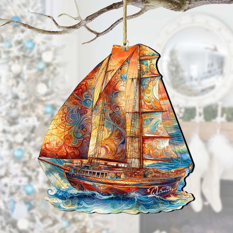 Beach House Dcor – Colorful Sailboat Wooden Ornaments by G. Debrekht Coastal Holiday Decor – 8688198