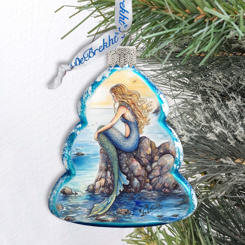 Beach House Decor – Mermaid Keepsake Glass Ornaments by G. Debrekht – Coastal Holiday Decor – 777400