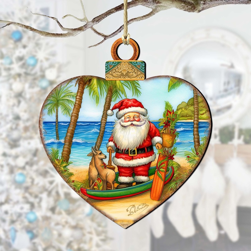 Beach House Decor – Santa on the Beach Wooden Ornaments by G. Debrekht Coastal Holiday Decor – 8688186