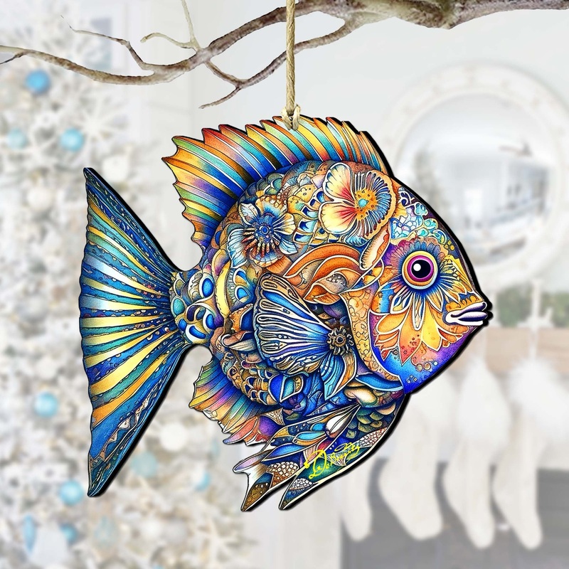 Beach Themed Ornaments – Cerulean Serenity Fish Wooden Ornaments by  Coastal Holiday Decor – 8688304