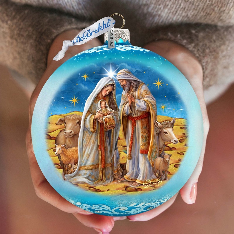Betelhems Miracle in Blue Lg Glass Ornament by  – Nativity Holiday Decor – 73939B