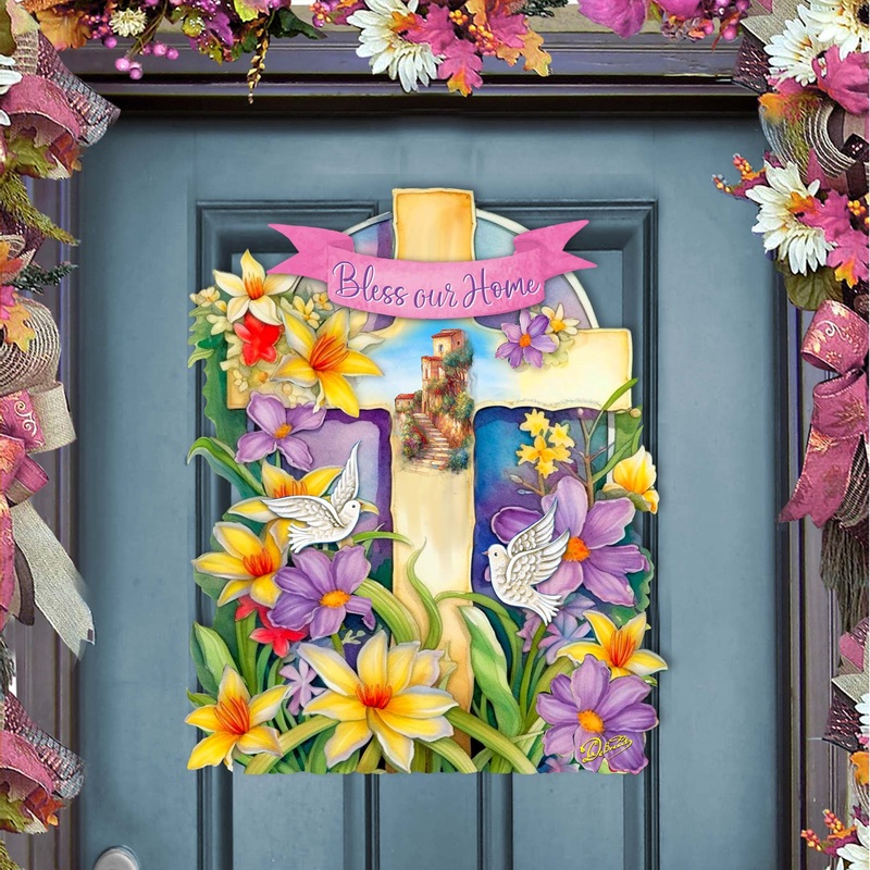 Bless Our Home Cross Holiday Door Dcor by G. Debrekht – Easter Spring Dcor – 8688161H