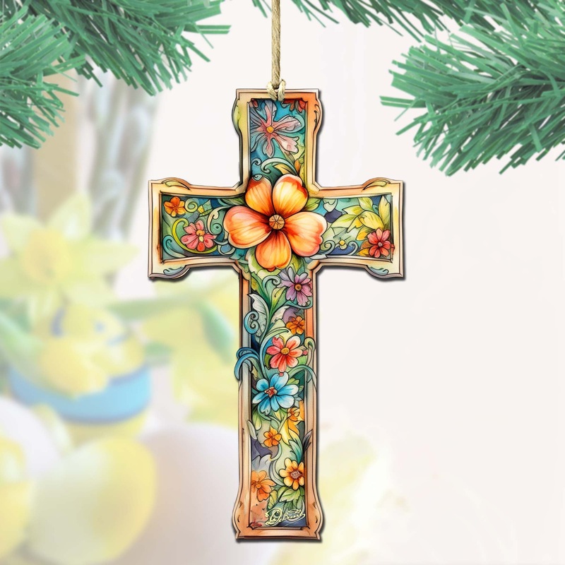 Blossom Cross Wooden Ornaments by G. DeBrekht Easter Spring Decor – 8688165