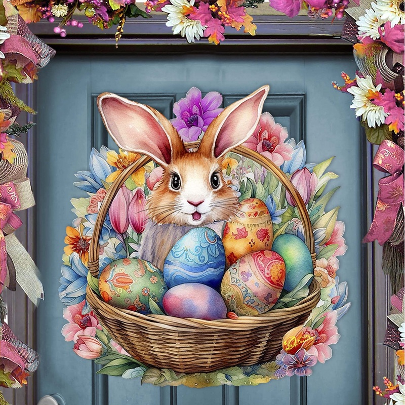 Bunny in a Basket Holiday Door Decor by G. Debrekht – Easter Spring Decor – 8652764H