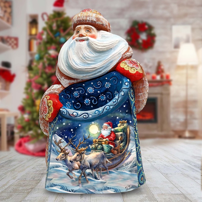 Christmas Night Ride Santa Hand-Painted WOODCARVED Masterpiece Figurine by G. DeBrekht – Christmas Decor – 8203025 *** PRE-ORDER – Handmade Just for You! ***