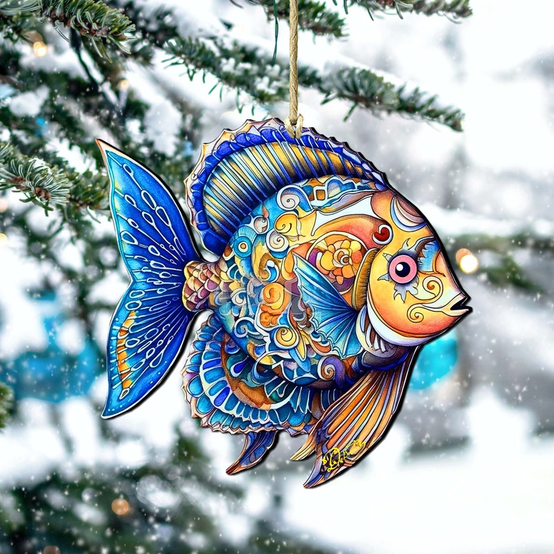 Coastal Christmas Decor – Azure Angel Fish Wooden Ornaments by  Coastal Holiday Decor – 8688303