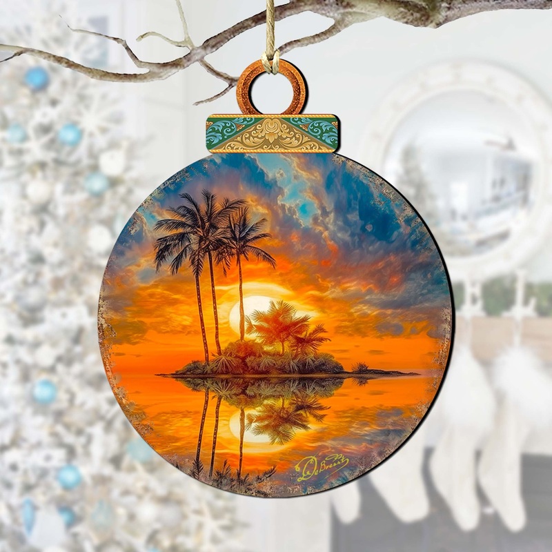 Coastal Christmas Decor – Ocean Sunset Wooden Ornaments by G. DeBrekht Coastal Holiday Decor – 8688171