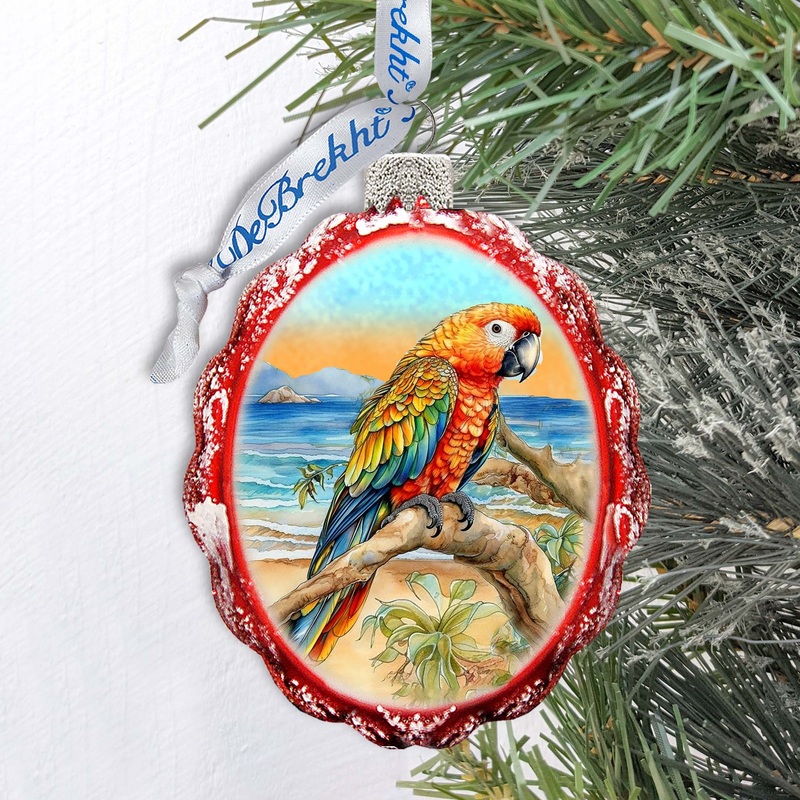 Coastal Christmas Decor – Parrot Keepsake Glass Ornaments by G. Debrekht – Coastal Holiday Decor – 777393