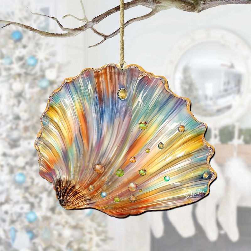 Coastal Christmas Decor – Rainbow Shell Wooden Ornaments by  Coastal Holiday Decor – 8688196