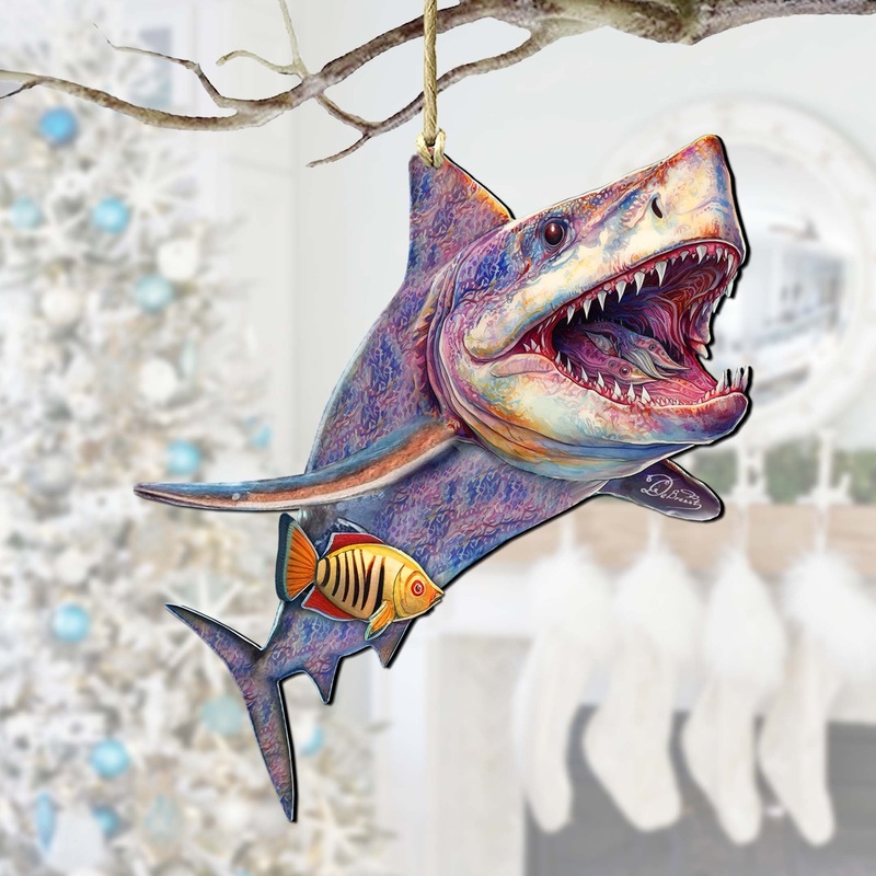 Coastal Christmas Decor – Shark Wooden Ornaments by  Coastal Holiday Decor – 8688201